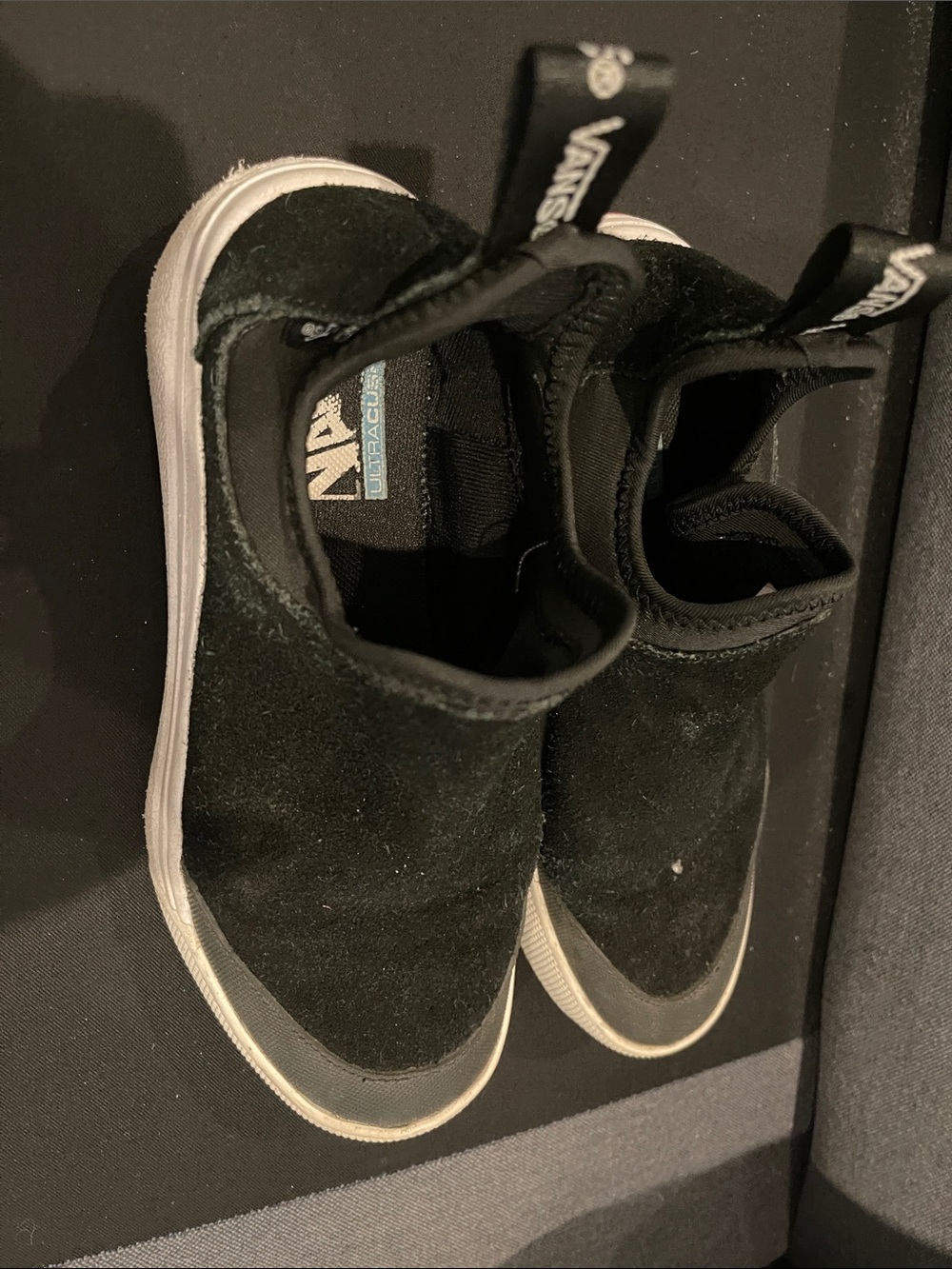 Vans Kids Black Suede Slip-On Sneakers with White Trim